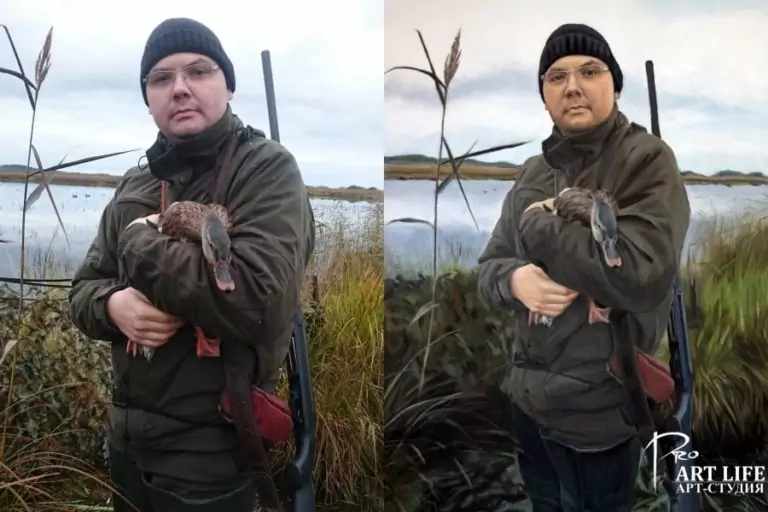 Портрет маслом на холст охотника