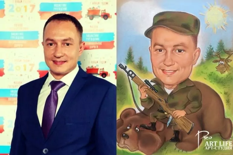 ЦВЕТНОЙ ШАРЖ ДЛЯ ПОДАРКА ОХОТНИКУ